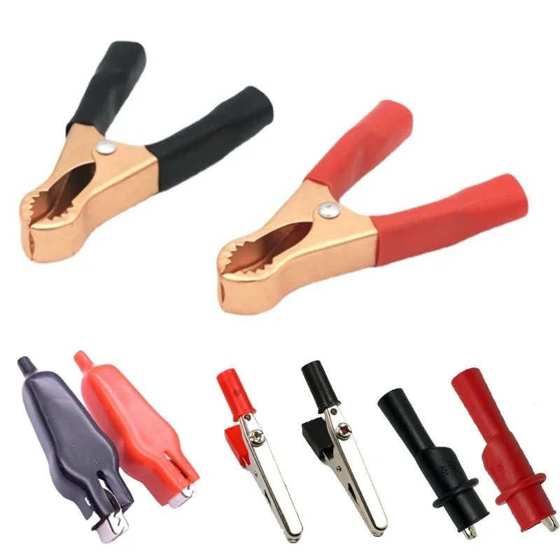 Hot 2Pcs Zwart Rood Plastic Handvat Test Sonde Metalen Alligator Clips Connector Verbinding Socket Plug Voor Batterij