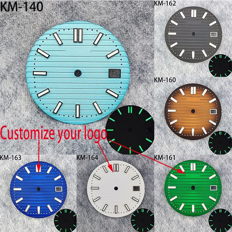 28.5mm watch with dial C3 green glow in the dark with calendar accessories suitable for NH35 NH36 series movements