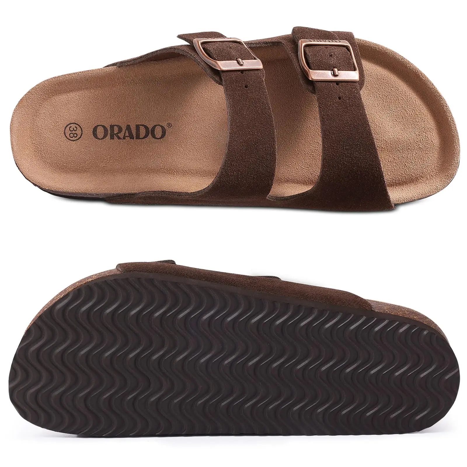 Pallene-Zapatillas de corcho para hombre y mujer, Sandalias planas de ante y cuero, sandalias de playa con hebilla ajustable, para verano