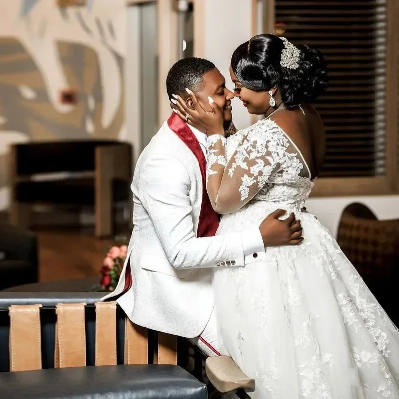 Vestido De Novia personalizado con apliques De encaje y cuello en V para Novia, Vestidos De Novia De manga larga De talla grande, vestido De Novia con espalda baja