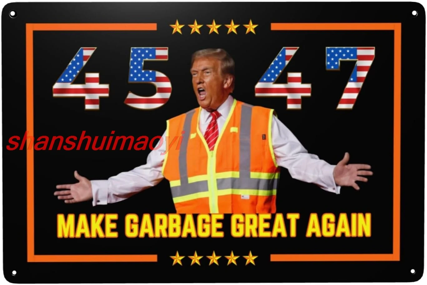 اجعل القمامة رائعة مرة أخرى ترامب 2024 فوز الرئيس 45 47 العلم الأمريكي فانس علامات الماجا الداكنة 12x8 ريترو تين تسجيل جدار معدني T