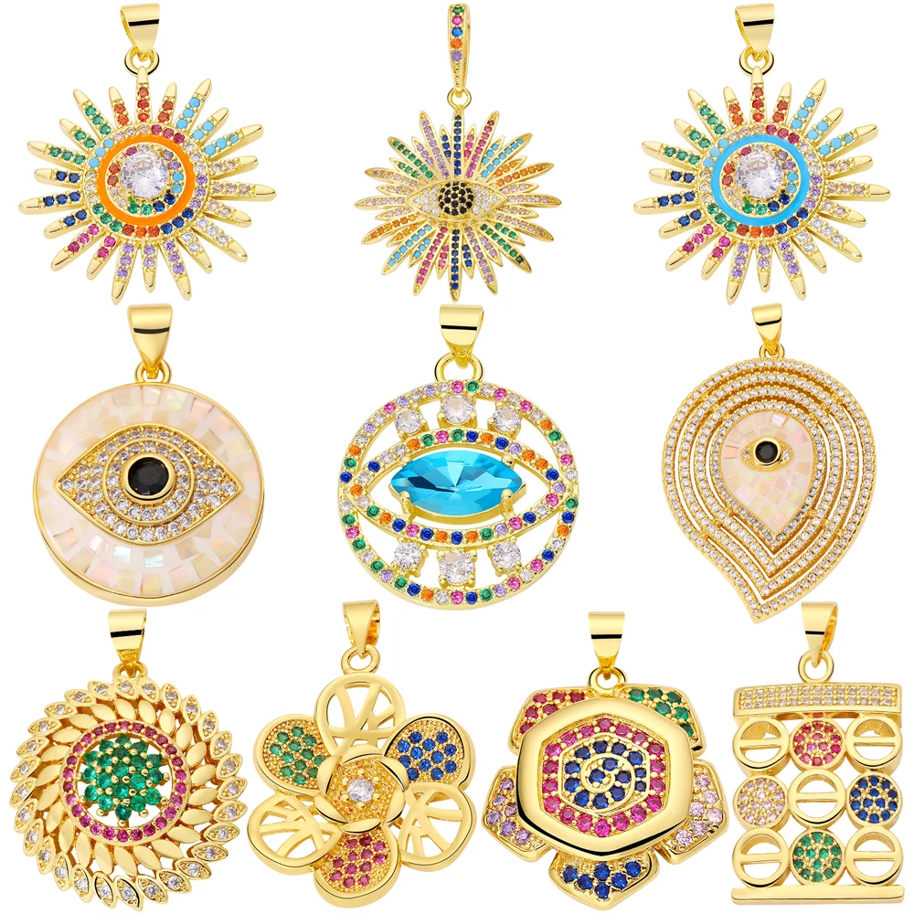 

Juya 18K Gold Plated Colorful Cz Paved Shell Decorations Turkish Greek Evil Eye Charms For DIY Luxury Pendant Jewelry Making