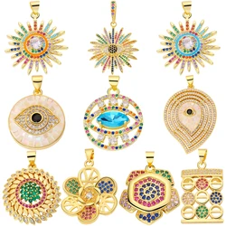 Juya 18K Gold Plated Colorful Cz Paved Shell Decorations Turkish Greek Evil Eye Charms For DIY Luxury Pendant Jewelry Making