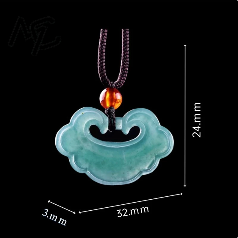New Natural Burmese Emerald Jade Blue Water Ice Seed Auspicious Clouds Lock Pendant Fashion Retro Jewelry Gifts for Men Women