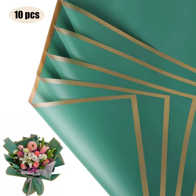 10 Sheets Flower Wrapping Paper with Golden Edges, Waterproof Bouquet Packaging - Ideal for DIY Weddings & Birthdays - Image 21