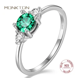 Monkton 100% S925 Sterling Silver Green Zircon Stone Ring for Women Elegant Ladies Engagement Bands Gift Trend Jewelry