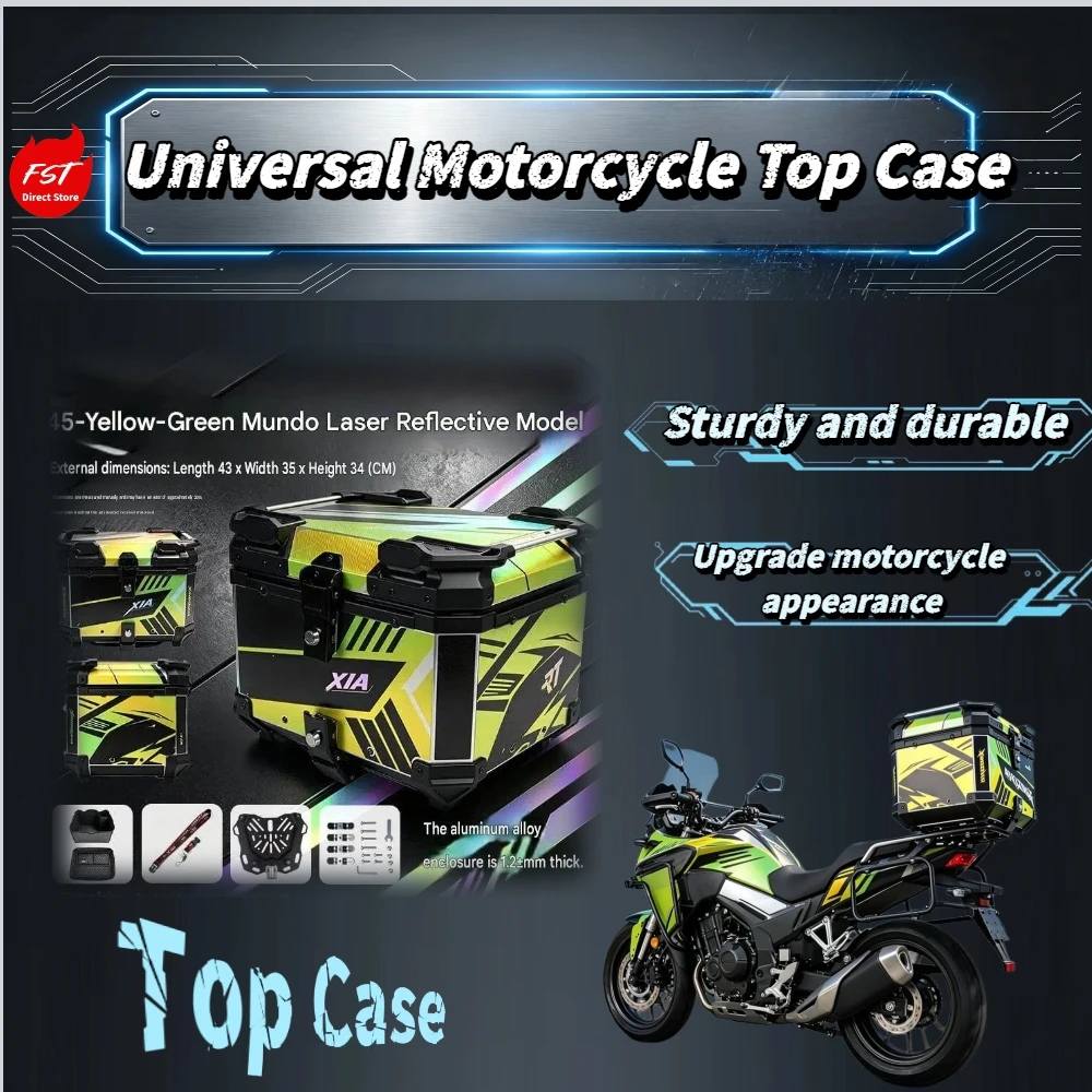 Universal 45L X3 Laser‑Reflective Aluminum Tail Box Dual‑Lock Quick‑Release Waterproof Motorcycle Touring Mod Accessories