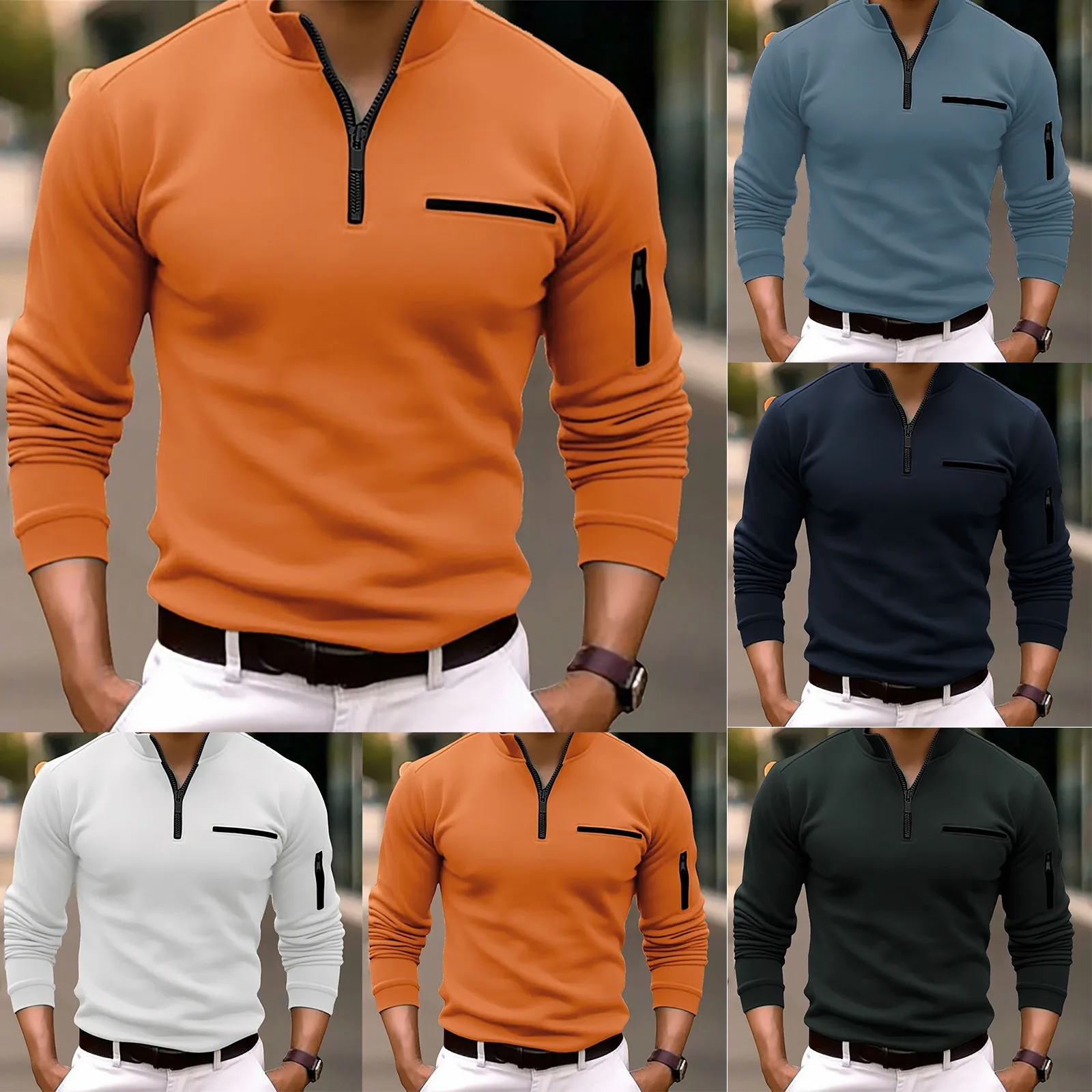 Camicia maschile Quarter Zip Work abbigliamento quotidiano manica lunga moda comoda tasca semplice abbigliamento sportivo abbigliamento uomo