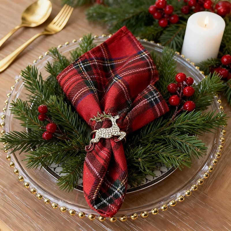 Christmas Placemats - Set of 4 Xmas Buffalo Check Table Mat Pure Cotton Reusable Napkins Coffee Dining Kitchen Table Decorations