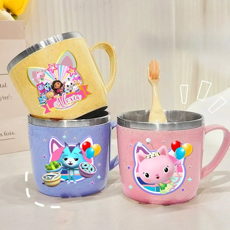 

Бутылка для воды Gabby Dollhouses, чашки из нержавеющей стали, милая кружка с принтом кота, кружка для девочек, домашняя чашка для кофе, молока, воды, подарок на день рождения для детей