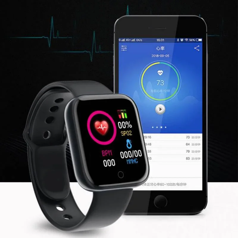 1.44-inch D20 Y68 smartwatch fitness bracelet tracker heart rate monitor Bluetooth pressure smartwatch IOS Android version