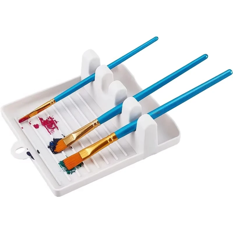 Paint Brush Pad White Plastic 4 Slots Stand Drip Tray Pad For Watercolor Oil Acrylic Drip Tray Stand Pad Brush Organizer Tool