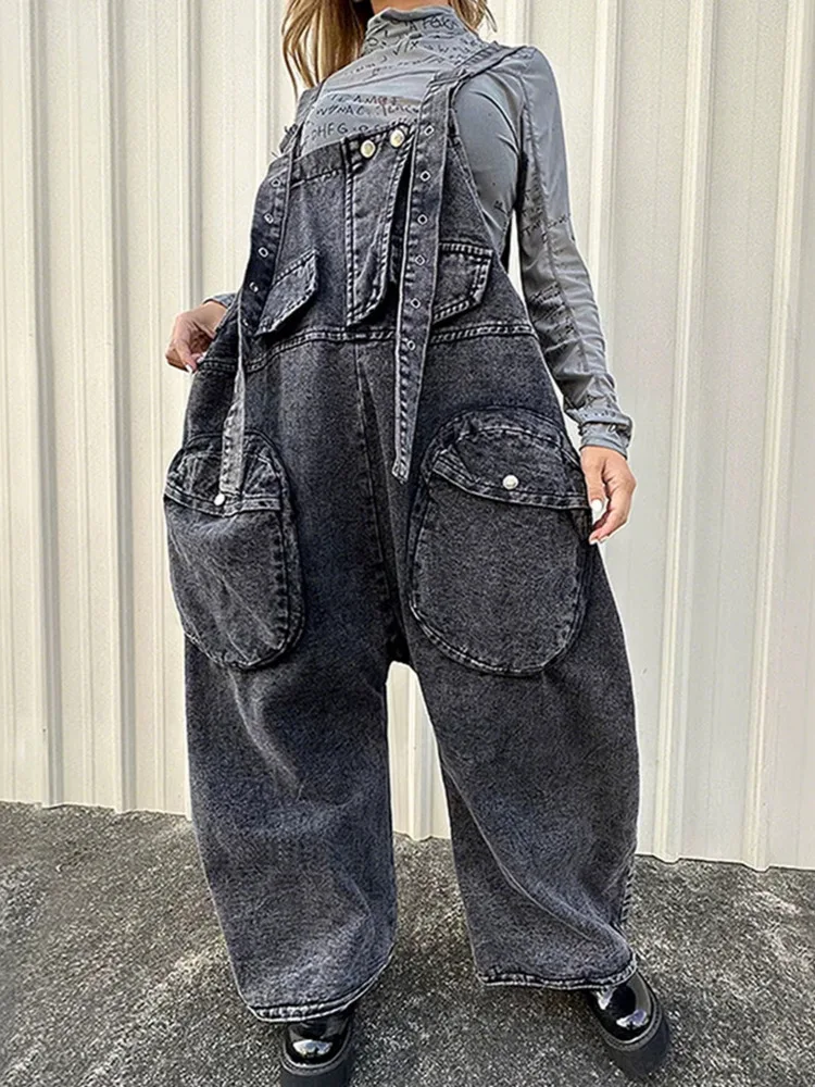 

Waist Black Pockets High Denim Big Size Overalls Trousers New Loose Fit Pants Women Fashion Spring Autumn 2026 10M5