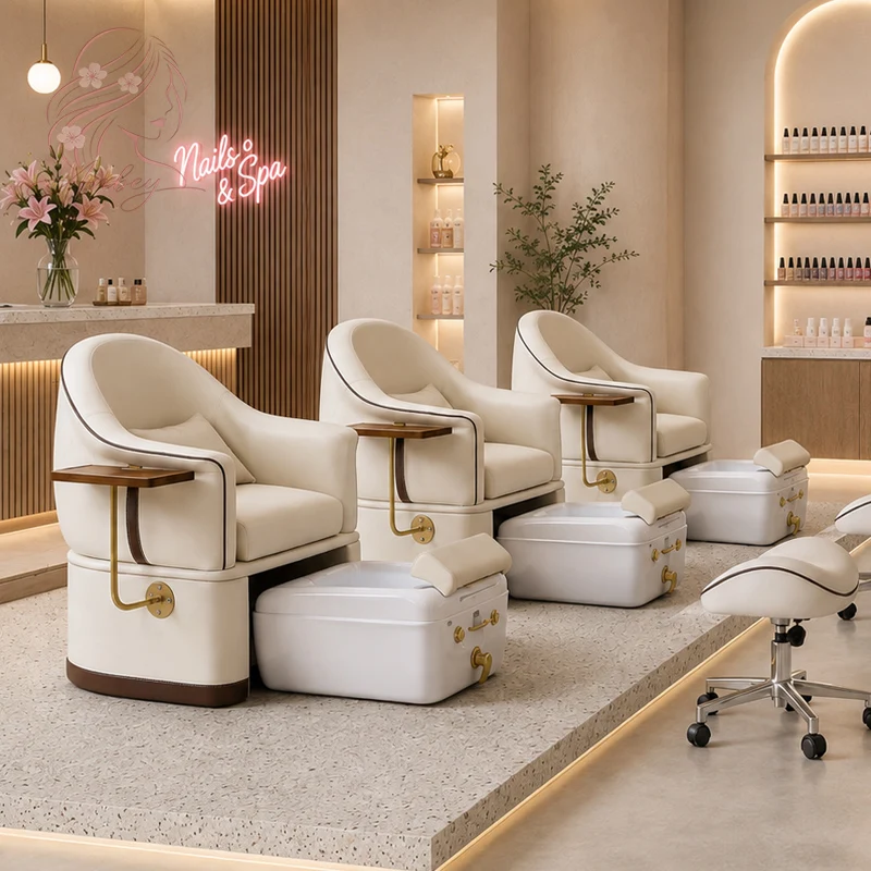 Factory Luxury PU Leather No Plumbing Hydromassage Pedicure Chair With Drain Pump Foot Spa Basin For Nail Salon