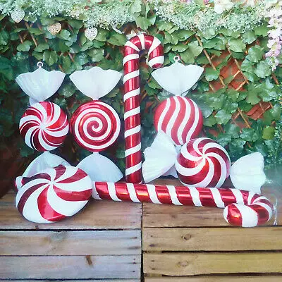 Giant Red White Glitter Candy Cane or Sweet Christmas Tree Display Decorations