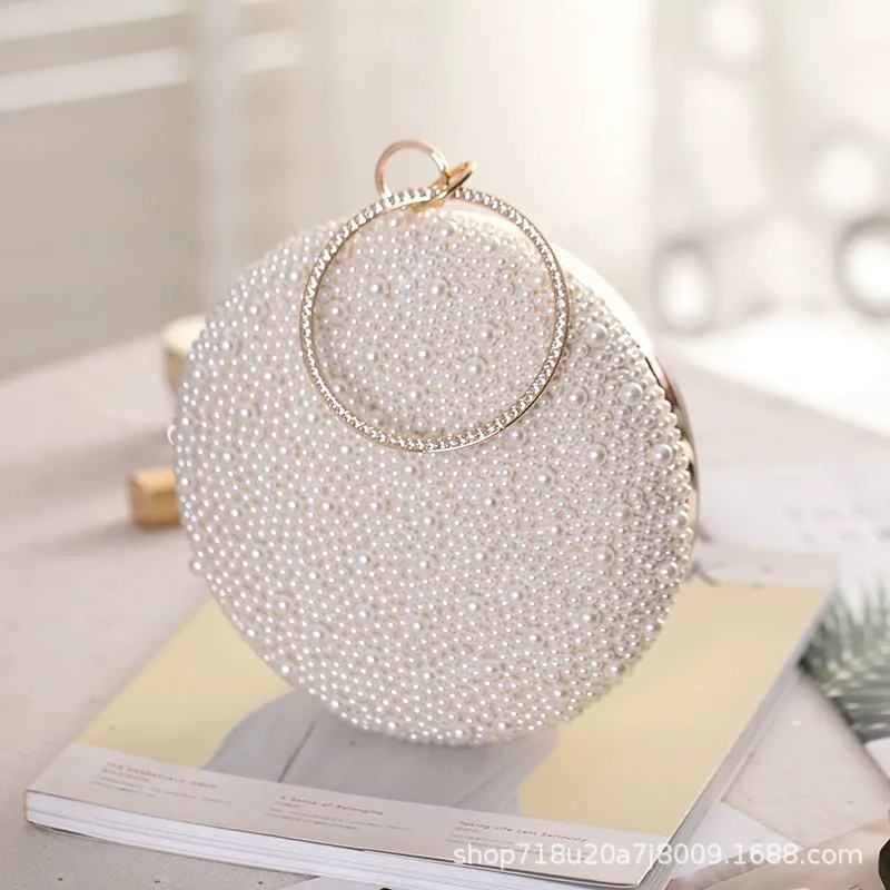 

Pearl Round Diamond Dinner Bag Women's Handheld Fashion Party Banquet Evening Crossbody Rhinestone Bag Bolsos De Mujer Tendencia