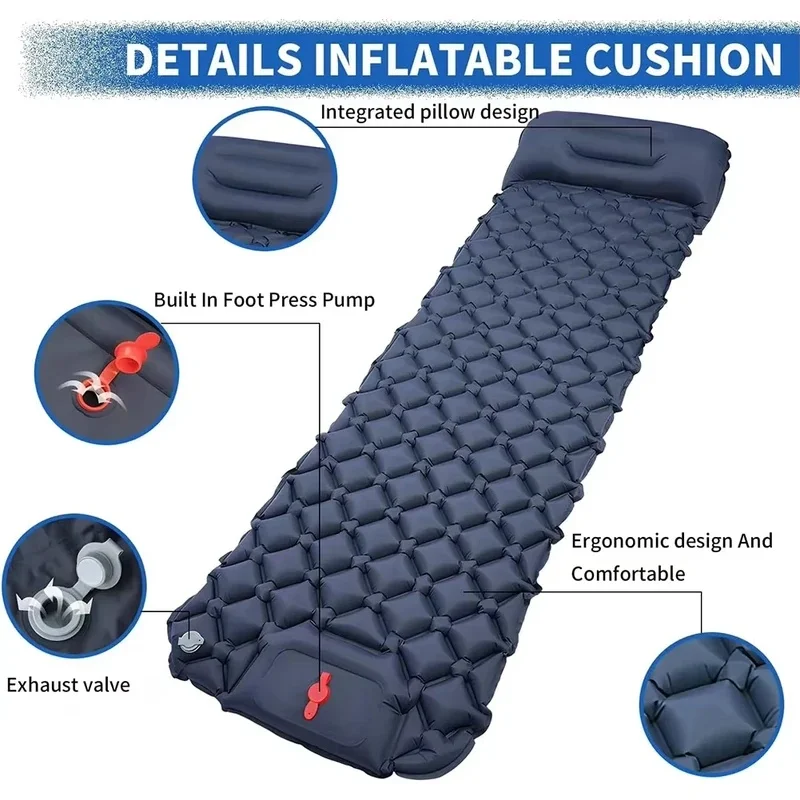 Camping Air Mattress with Built‑in Pump & Pillow, Ultralight Inflatable Sleeping Pad for Hiking Backpacking Travel