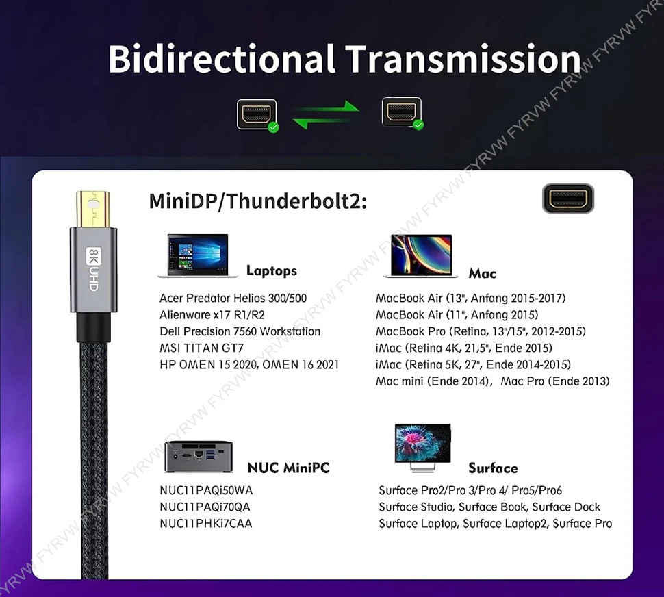 8k Mini Displayport zu Mini Display Port 8k Mini DP Kabel für MacBook Air Surface Pro Monitor 4 k144hz Thunderbolt 2 Kabel – Detail 5