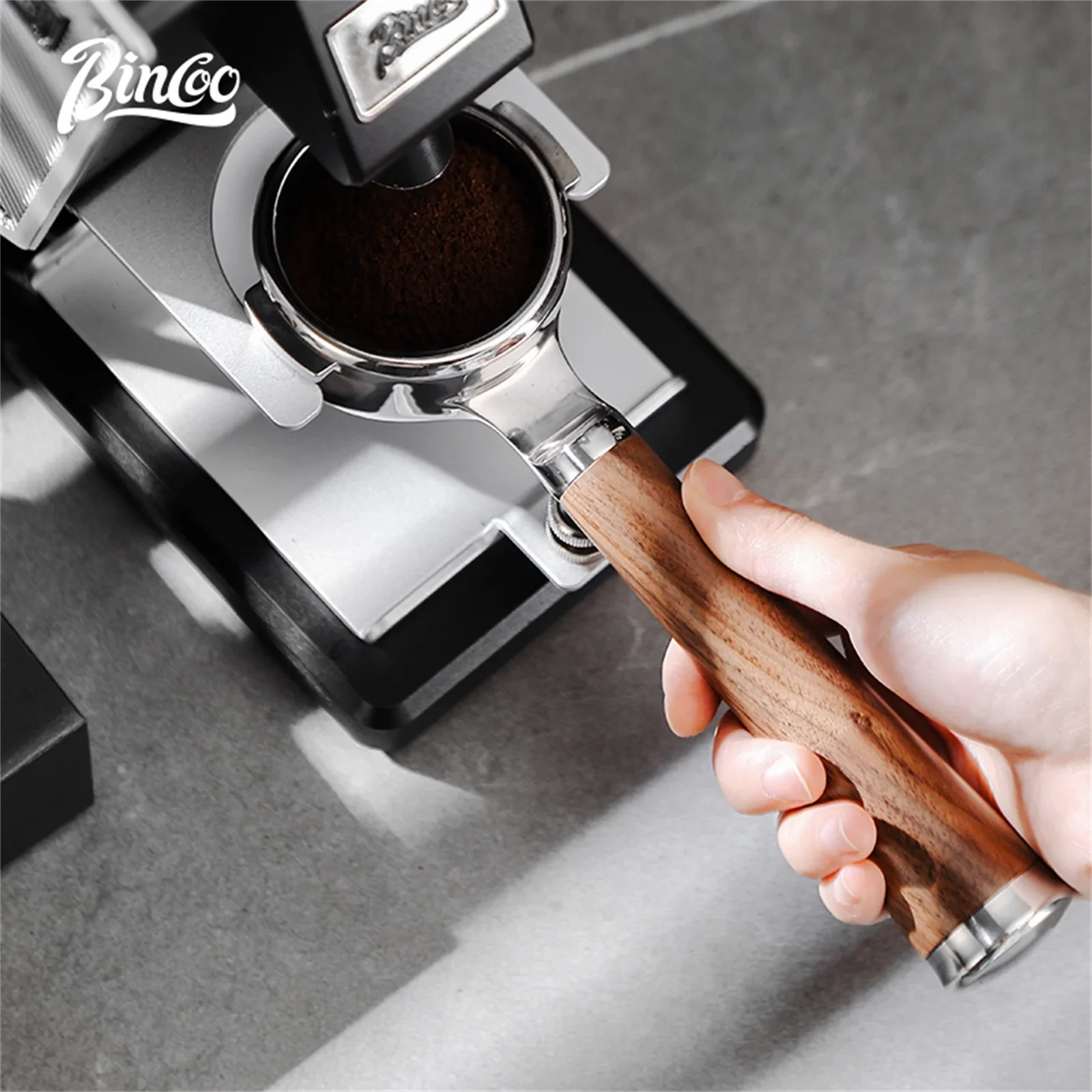Bincoo Walnut Bottomless Handle, 58mm Espresso Accessory, Open Portafilter for Professional Extraction