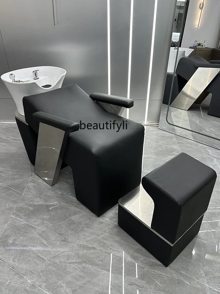 

Hair Salon High-End Ceramic Basin Shampoo Chair Barber Shop for Hair Salon Stainless Steel Half Lying Hair Flushing Bed