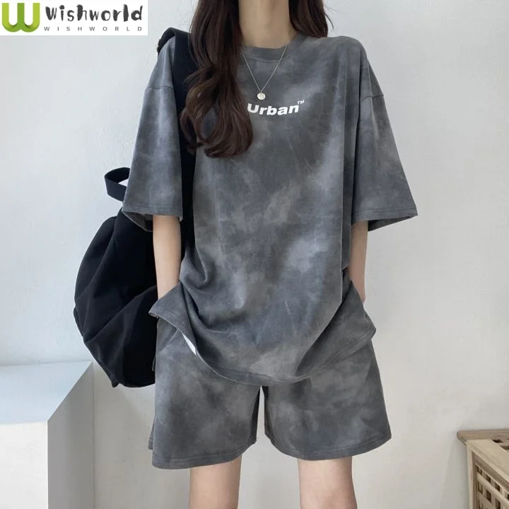 

5-color Sports Set 2024 Summer New Personalized Halo Dyed Thin Top and Shorts Casual Two-piece Set for Women