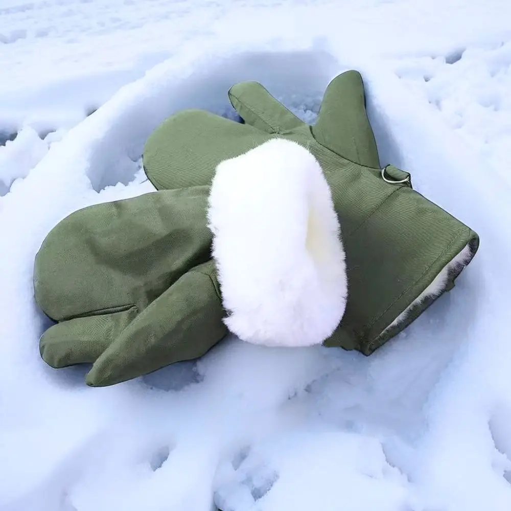 Cold Weather Mittens Thickened Cotton Padded Gloves Durable Fabric Three Finger Design Unisex Warm Winter Accessory