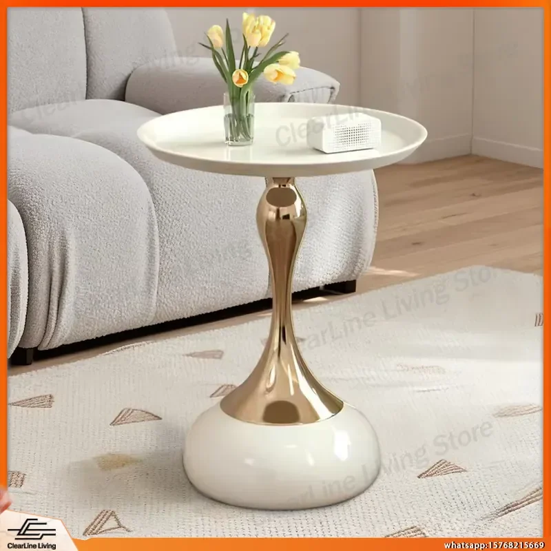 Modern Round Coffee Table for Living Room Bedroom Office Corner Use Metal Electroplated Waterproof Wear-Resistant Surface