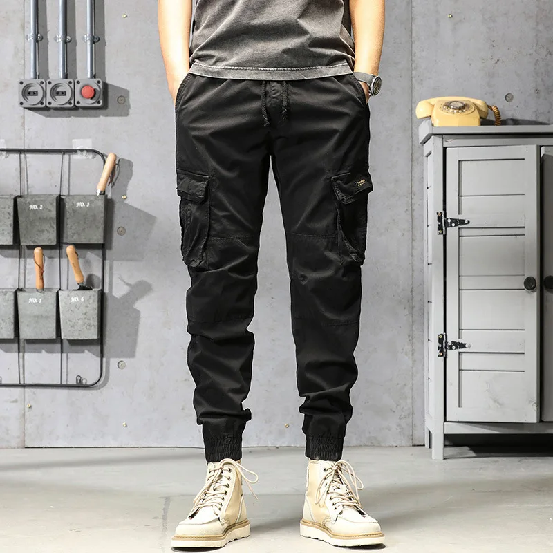 2023 New Cotton Multi-Pockets Cargo Pants Men\'s Slim Fit Joggers Streetwear Casual Trousers Elastic Waist Quality Pantalones