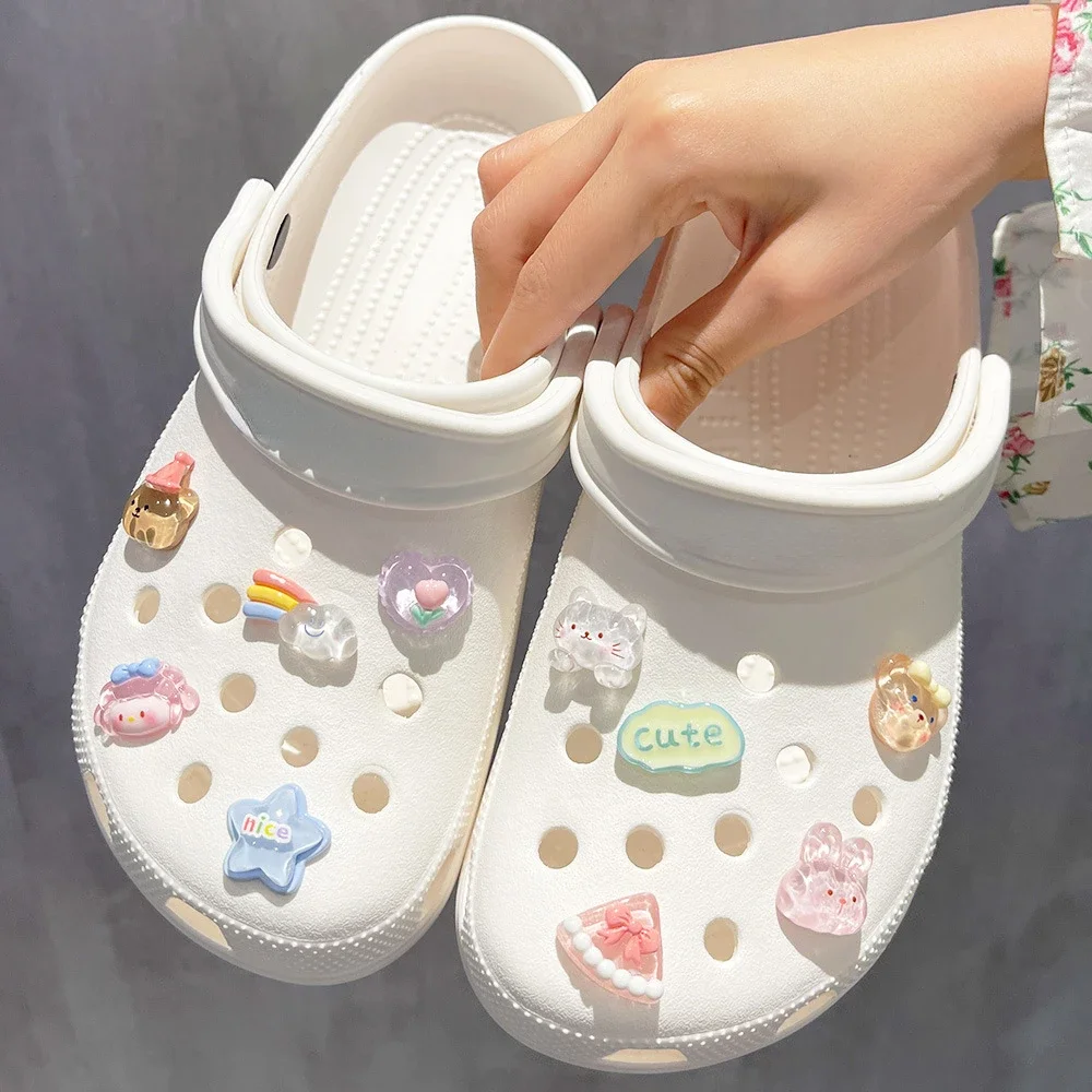 かわいいレインボーベアの靴の魅力,日曜大工のアクセサリー,バッグの下駄,サンダル,装飾,3Dスライド