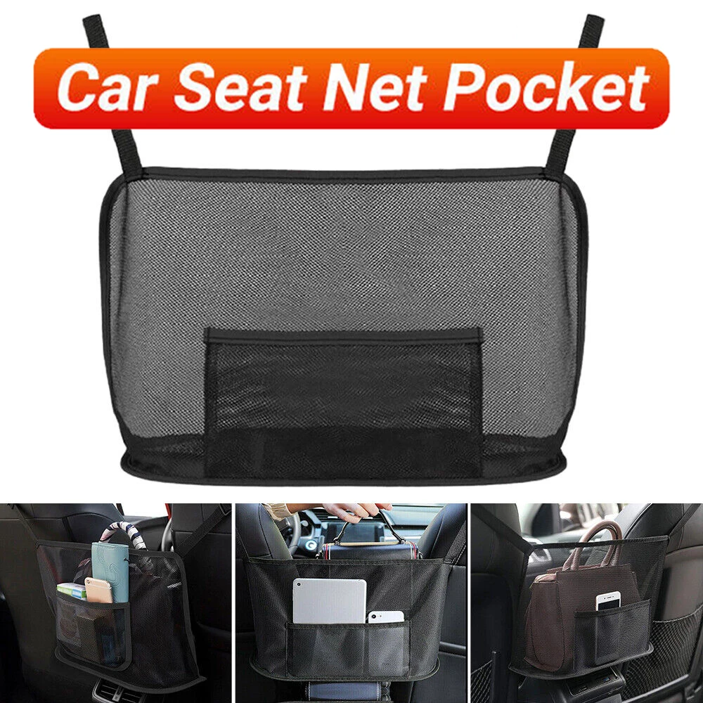 2-Layer Large Car Seat Hanging Net Pocket Women Handbag Purse Holder Bag Organizer Storage Pet Barrier Dog Pouch Tidy Back Seats