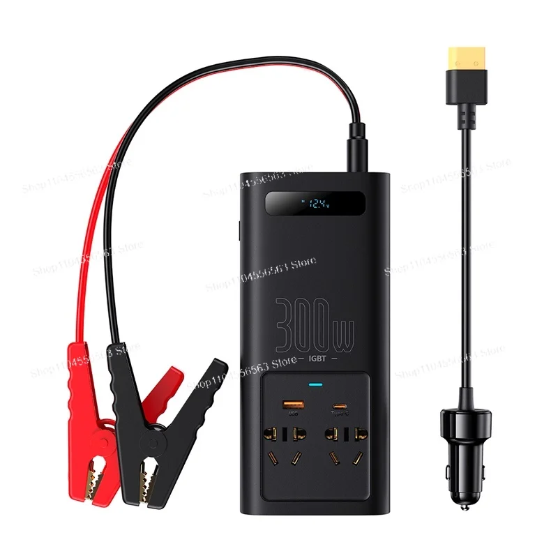 Baseus 300W Car Inverter DC 12V to AC 220V Digital Display Auto Power Invertor USB Type C Fast Charger for Car Power Adapter