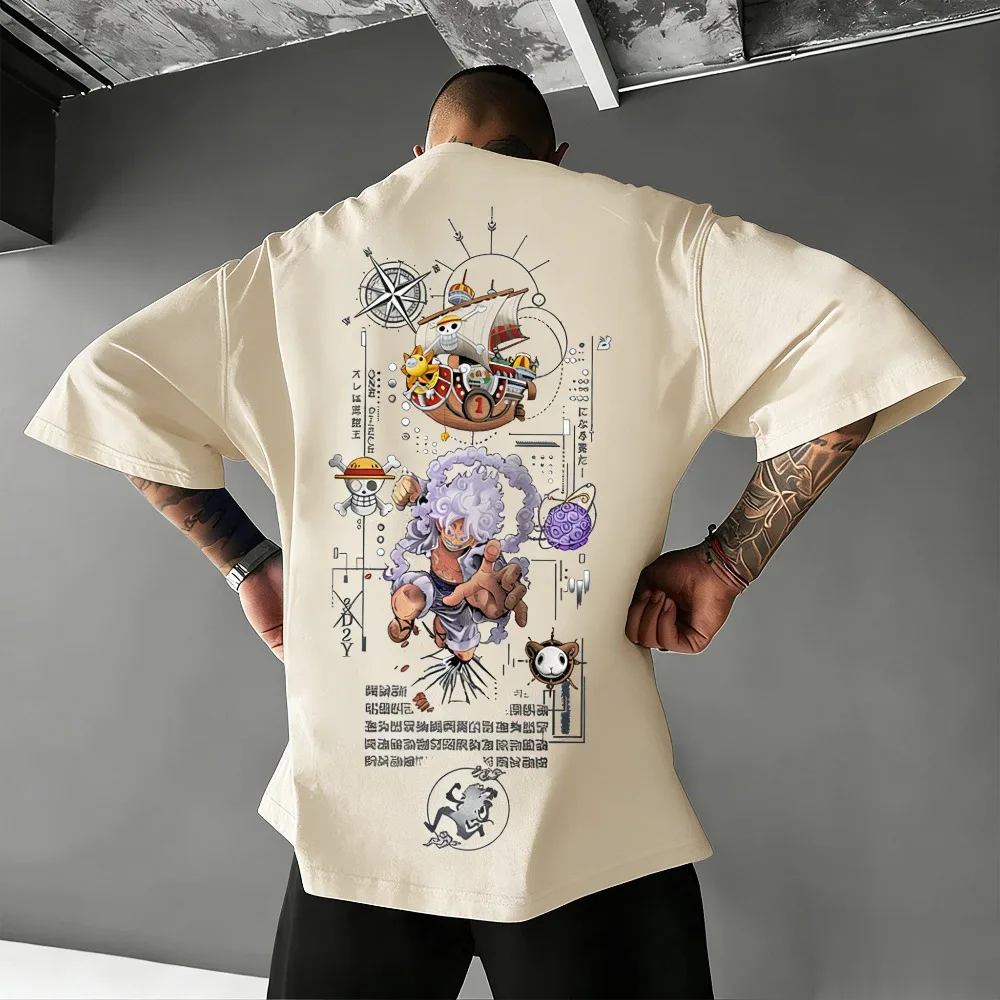 ONE PIECE Luffy Gear 5 Unisex Reine Baumwolle T-Shirt 2026 Sommer Anime-Print Übergröße Rundhals Locker Sitzend Familien-Kurzarm-Oberteil