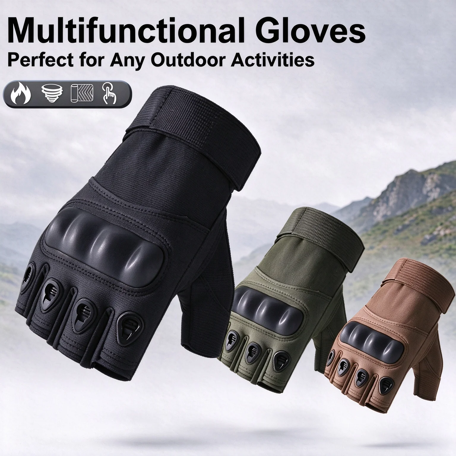 1 Pair Men's Breathable Tactical Fingerless Gloves Ideal for Outdoor Sports Shooting Hunting Airsoft Cycling and Daily Work