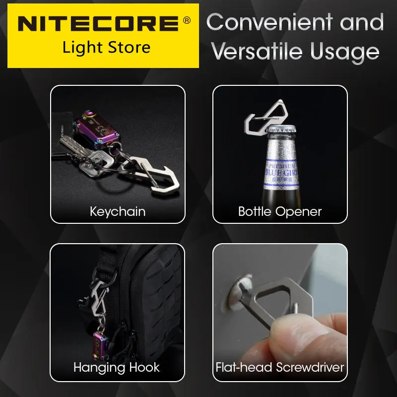 wholesale Nitecore NSH10 Multiuse Titanium Snap Hook 3 in 1 TC4 Bottle Opener Screwdriver Keychain Backpack EDC Hanging Tools