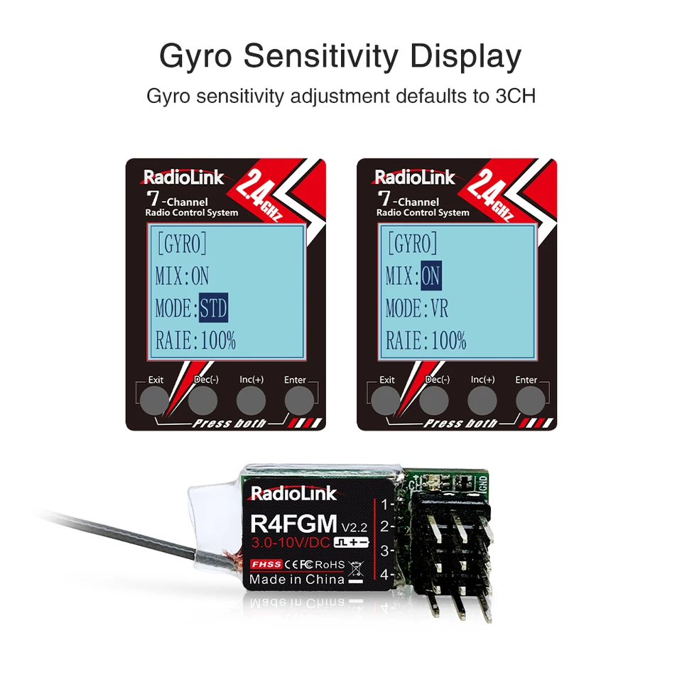 Récepteur Radiolink R4FGM V2.3 4 Canaux 3,4 GHz Avec Gyroscope – Portée 400 M Pour Mini Voitures RC Compatible RC8X/RC6GS/RC4GS