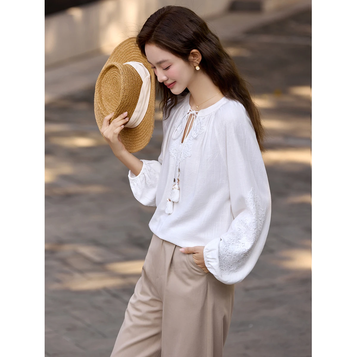 VIMLY Blus Bordir Kerah V Wani - Embroidery Motif ulasan dan harga