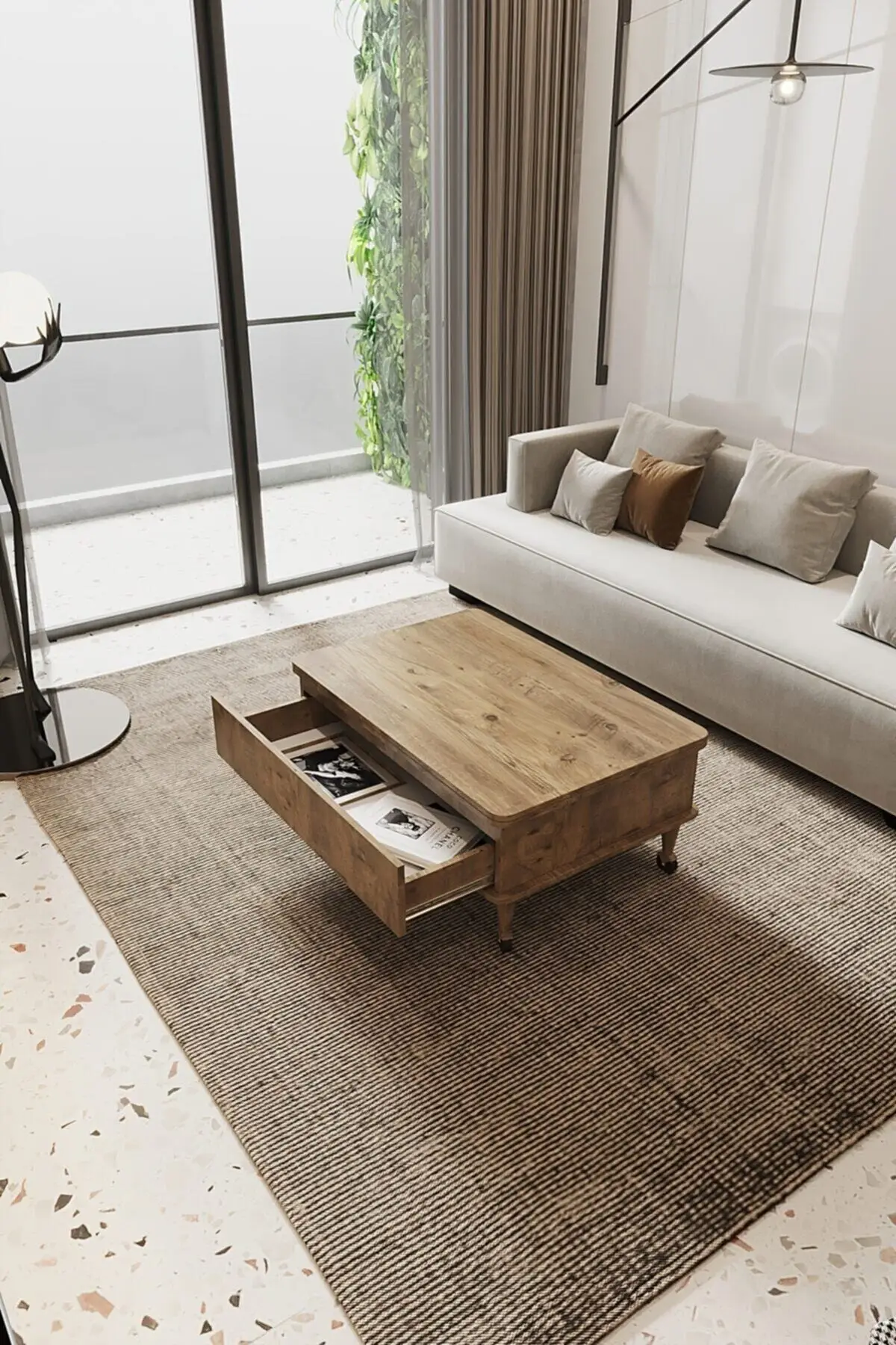 DOLBOVI Nino Drawers Smart Coffee Table With Wheels for Pedestal Dining Table Does Not Operate Pine Color Coffee Table