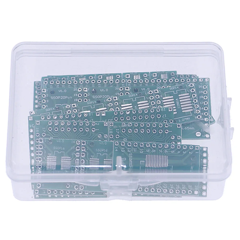 40 stuks pcb board kit smd draai naar dip adapter converter plaat sop8 sop10 sop14 sop16 sop24 sop28 tqfp32, 44,48,64,84,100