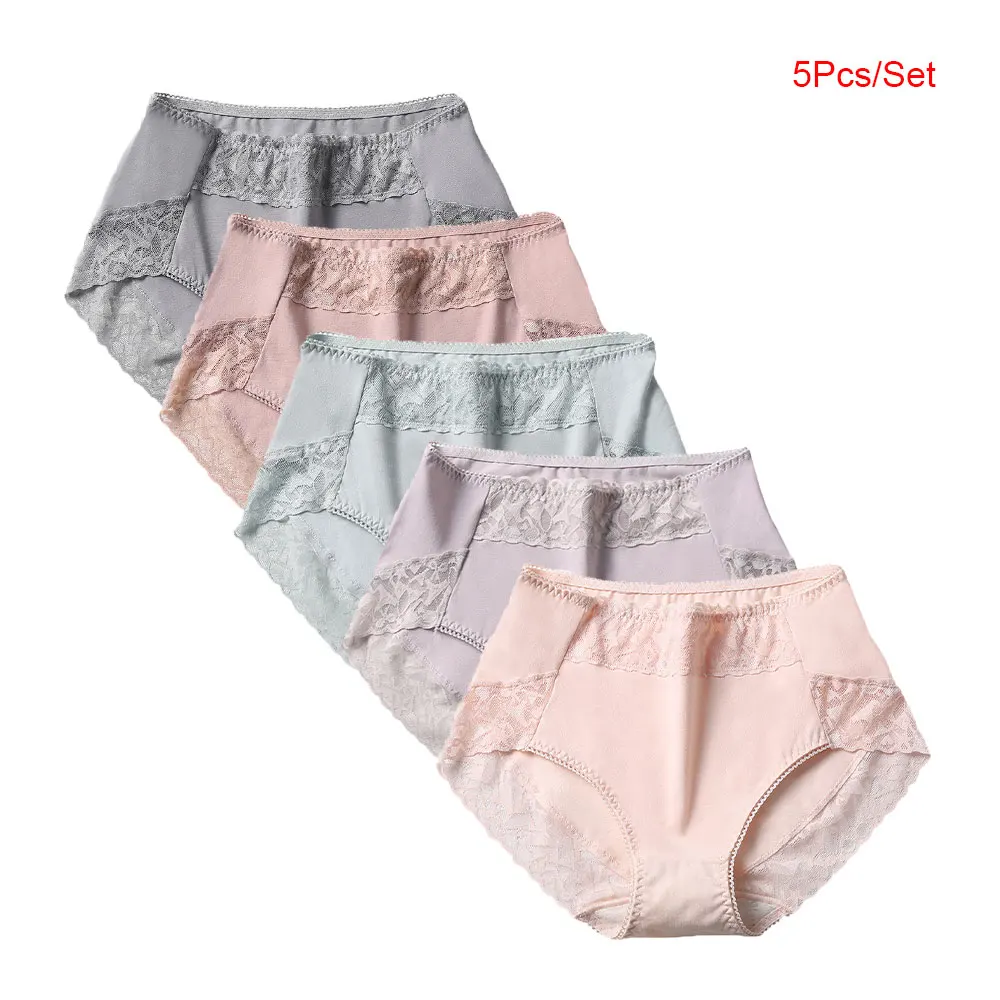 

Комплект из 5 женских трусиков с высокой талией и кружевом – хлопковая подкладка, утягивающие, сексуальное нижнее белье