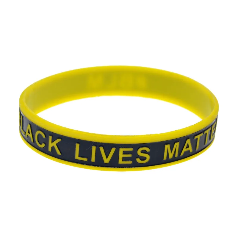 1 Stück schwarzes Armband mit dem Aufdruck „Black Lives Matter“ und einer silikonartigen Gummibandverstärkung, BLM-Armband, schwarz und gelb. – Detail 4
