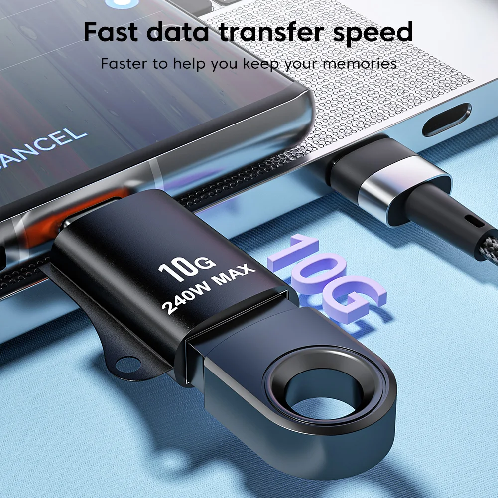 Elough-Adaptador USB 3,0 OTG a tipo C, convertidor macho a hembra, carga rápida para iPhone 15, Macbook y Xiaomi, 10A