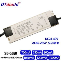 110V 220V 30W 36W 40W 50W LED Driver DC24-42V 700mA 750mA 900mA 1050mA 1200mA 1500mA Flicker Free Power Supply External Lighting