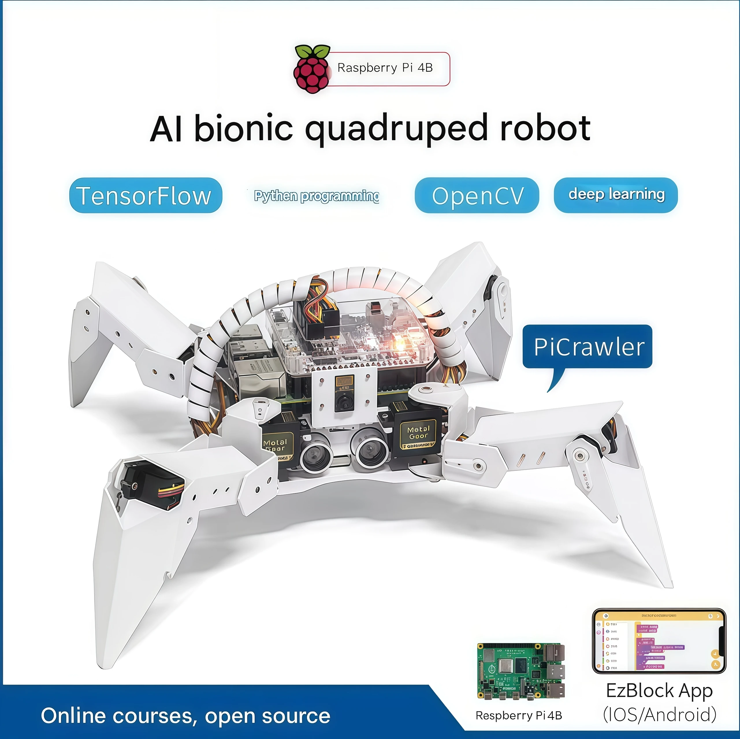 PiCrawler Bionic AI Quadruped Spider Machine Supports Raspberry Pi 5/4/3B+/3B/Zero 2W Brand new original