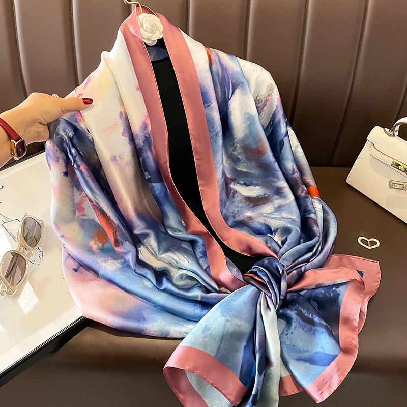 Spring Scarf Women\'s Luxury Design Scarf Silk Smooth Scarf Soft Muslim Headband Shawl Beach 85x180cm