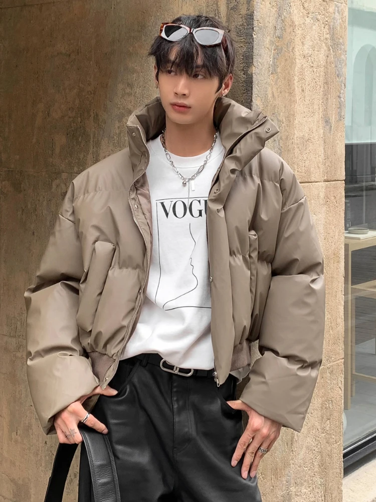 Warm Parkas Men Straight Couple Fashion Autumn Basic Solid Color Cropped Overcoats American Style Street Handsome Pocket Casual