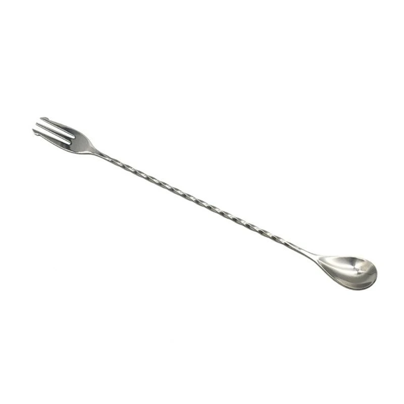 R1WA Bar Spoon with Fork End Cocktail Shaker Spoon for Milkshakes Juice Coffee Mixing