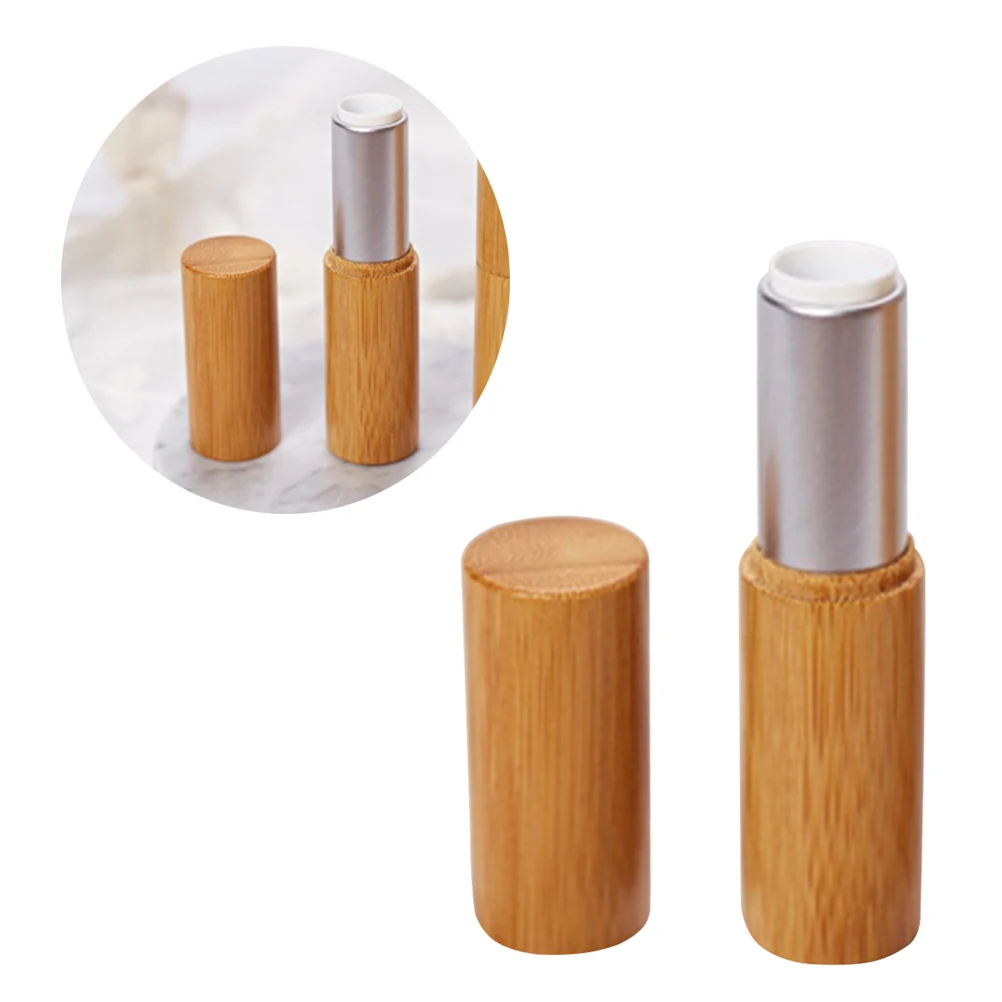 

Bamboo Lipstick Tubes Durable Travel Work Daily Use Empty Lip Balm Containers Fashion Push Wheel Mechanism Safe Non for DIY