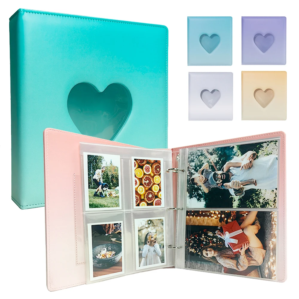 PLRBOK A5 3-Ring Macaron Gradient Heart Shaped Widening Photo Album Binder Photocard Card Holder Scrapbooking Collector Notebook