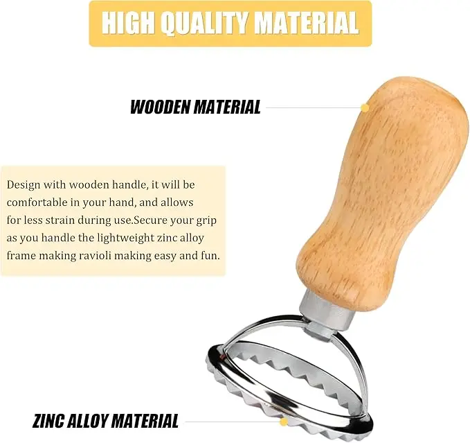 Cookie Stamp Cutter Wood Handle Fluted Ravioli Press Stainless Steel Bear Cookie Cutter Cooking Utensils for Sandwiches Pancakes