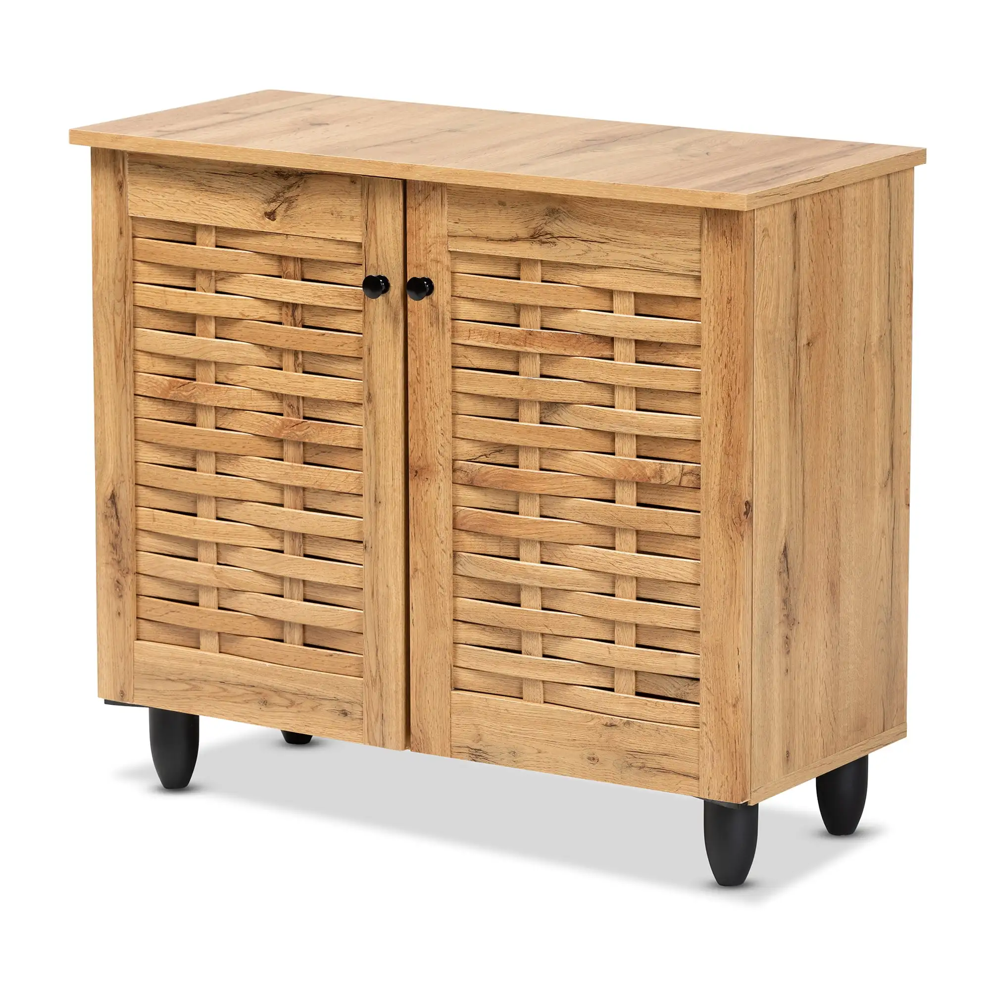 Studio Winda Modern and Contemporary Oak Brown Finished Wood 2-Door Shoe Cabinet